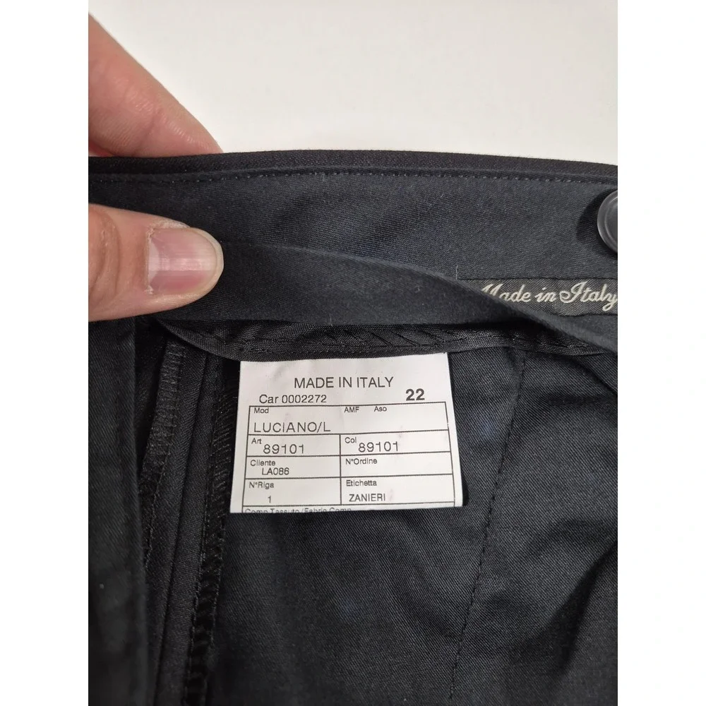 Zanieri Dress Pants Mens 40x37 Black Wool Pleated Tuxedo Stripe Unhemmed Italy